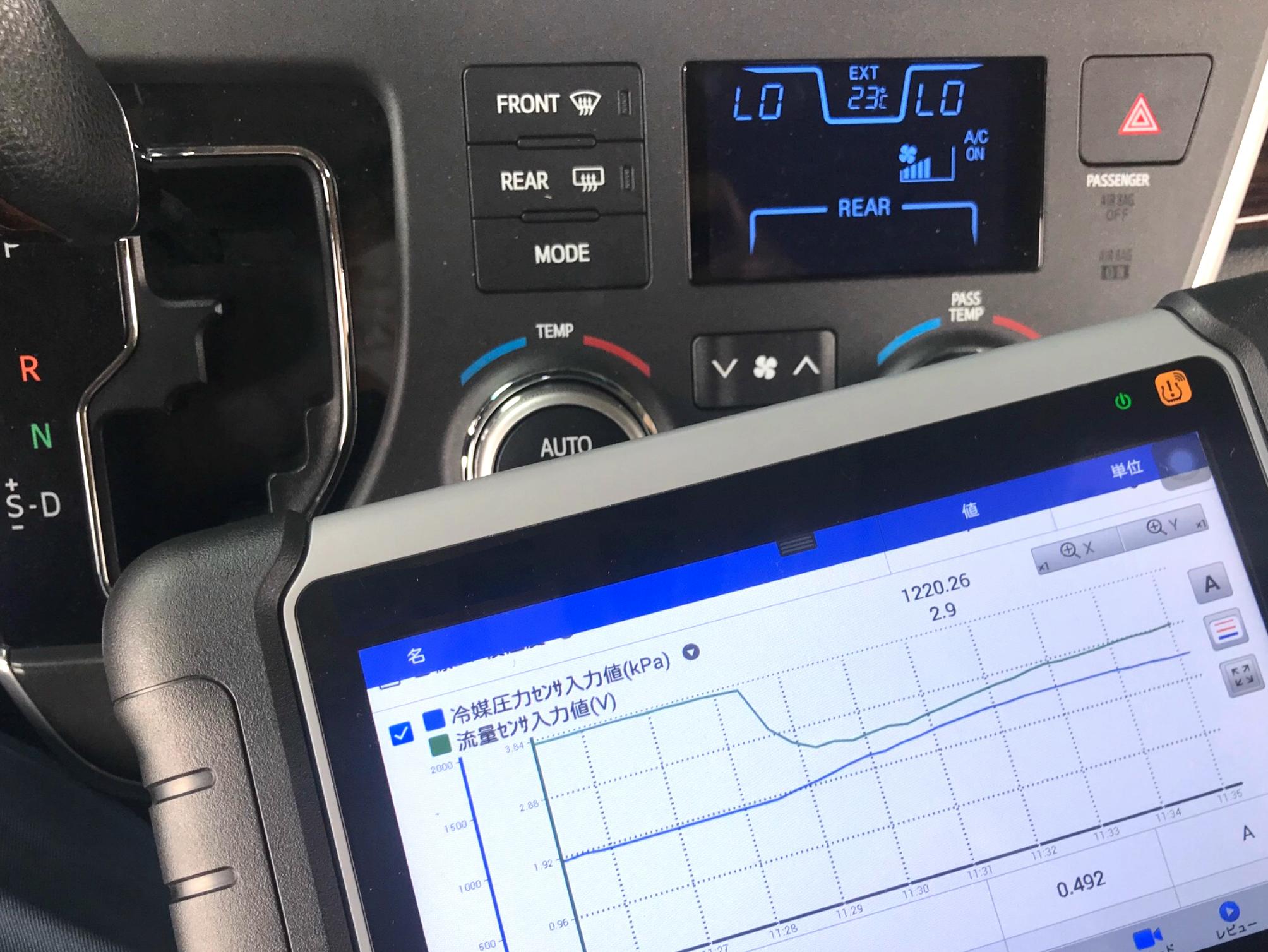 2015 北米トヨタ・シエナ、エアコン不調、A/CコンプレッサークラッチOFF、B1479,フローセンサー交換 更新情報 G.P.S